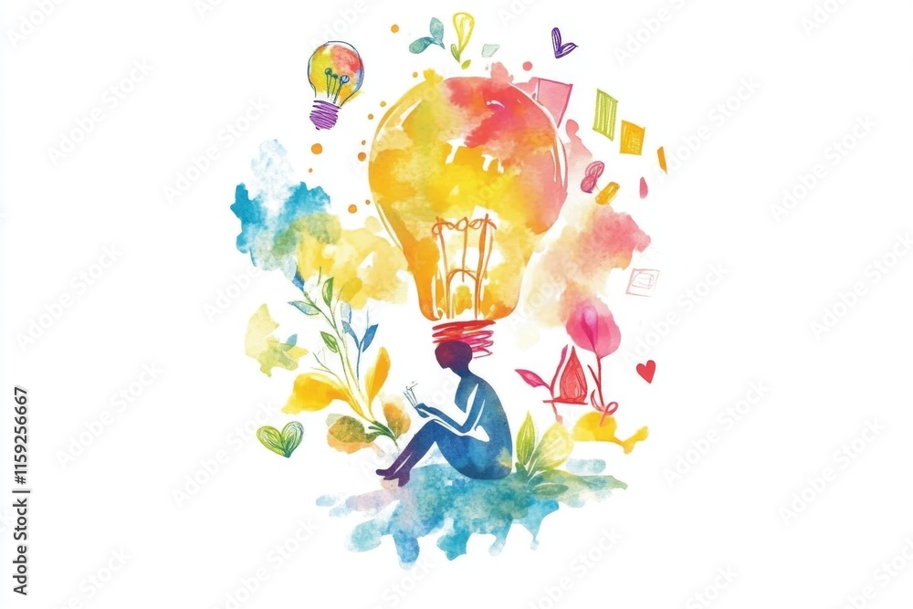 Poster A person sits on the ground with a light bulb above their head, creating a unique and thought-provoking scene
