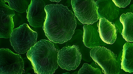 A close-up of green leaves with visible stomata, representing carbon dioxide absorption at the micro-level