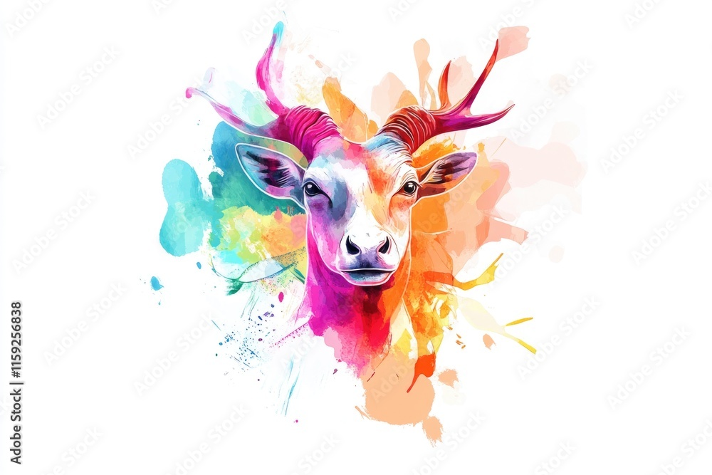 Poster a close-up view of a goat's head on a white background, suitable for use in designs and illustration
