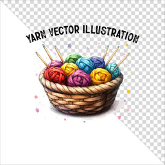 A clipart of knitting needles and yarn with basket. Skein of yarn with knitting needles