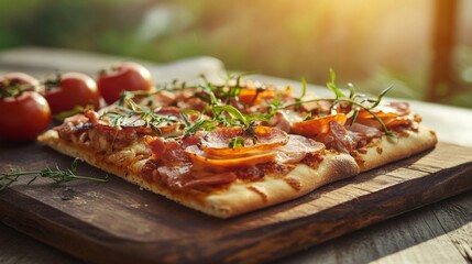 Freshly Sliced Pizza in Natural Outdoor Setting