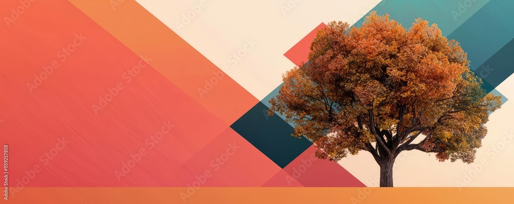 Poster mahogany tree abstract background idea. a vibrant tree against a colorful geometric background showc