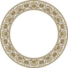 Vector gold and black round Turkish national ornament. Ottoman border, frame. Ethnic floral circle, ring, Seljuk Turks pattern. Decoration of the Sultan's palaces