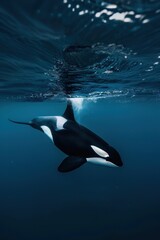 Fototapeta premium Orca swimming beneath the surface.