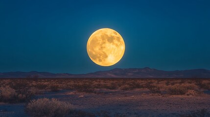 Fototapeta premium Desert Landscape Illuminated by a Large Yellow Moon