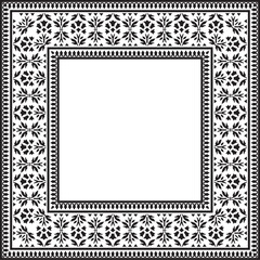 Vector monochrome black square turkish national ornament. Ottoman border, frame. Ethnic floral rectangle, Seljuk Turks pattern. Decoration of the Sultan's palaces