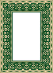 Vector gold with green square Turkish national ornament. Ottoman border, frame. Ethnic floral rectangle, Seljuk Turks pattern. Decoration of the Sultan's palaces