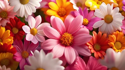 Fototapeta premium Colorful Floral Background with Various Blooms in Bright and Vibrant Hues
