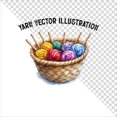 A clipart of knitting needles and yarn with basket. Skein of yarn with knitting needles
