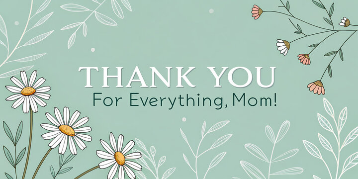 Heartfelt gratitude for mom with delicate daisies design for mother's day greeting card.