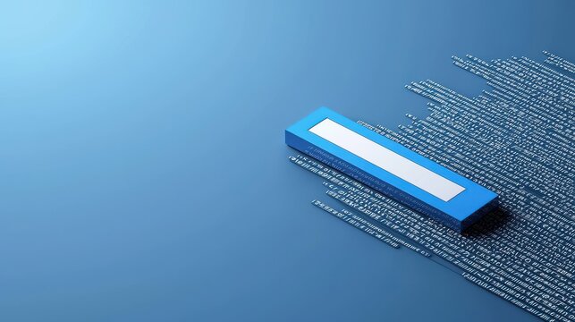 Modern Digital Interface Design Featuring a Blue Search Bar on a Blue Background with Random Binary Code Elements Creating a Tech-Savvy Aesthetic