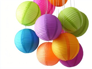 Obraz premium Colorful Decorative Lanterns Hanging in a Bright and Cheerful Arrangement