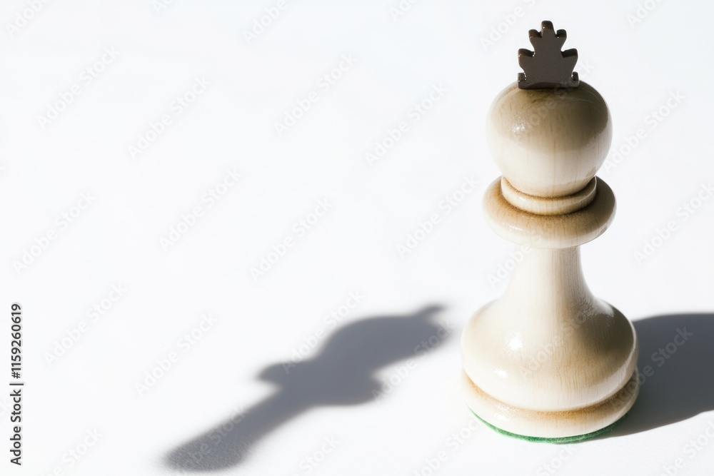 Poster a single white chess piece with a shadow of a king, great for concepts about strategy and decision-m