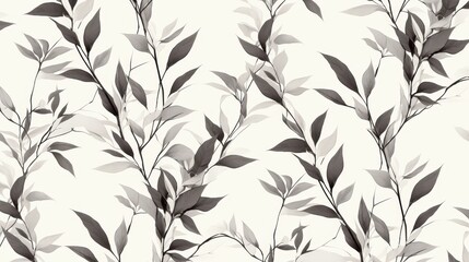 Obraz premium A monochromatic floral pattern with leaves on a light background.