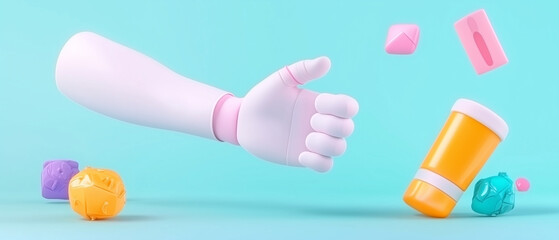 3D Cartoon Hand Reaching for Sunscreen.