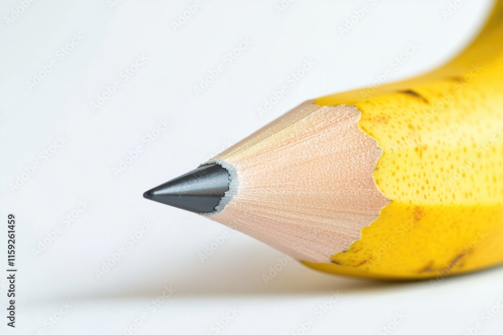 Poster a ripe banana with a pencil inserted, possibly used as a makeshift pen or prop