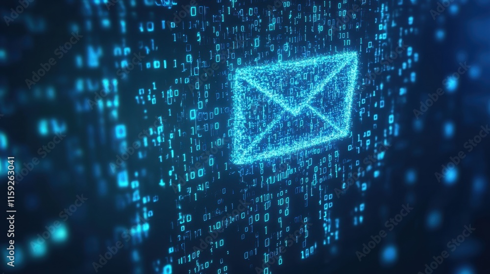 Poster digital email icon surrounded by binary code background