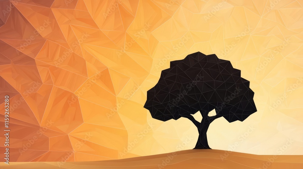 Poster mahogany tree abstract background idea. stylized silhouette of a tree against a warm gradient backgr