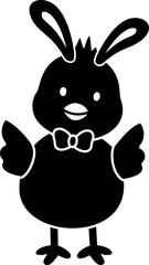 Cute Easter chick silhouette with bunny ears.
cute little chick front icon.
Transparent background.