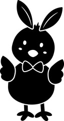 Cute Easter chick silhouette with bunny ears.
cute little chick front icon.
Transparent background.