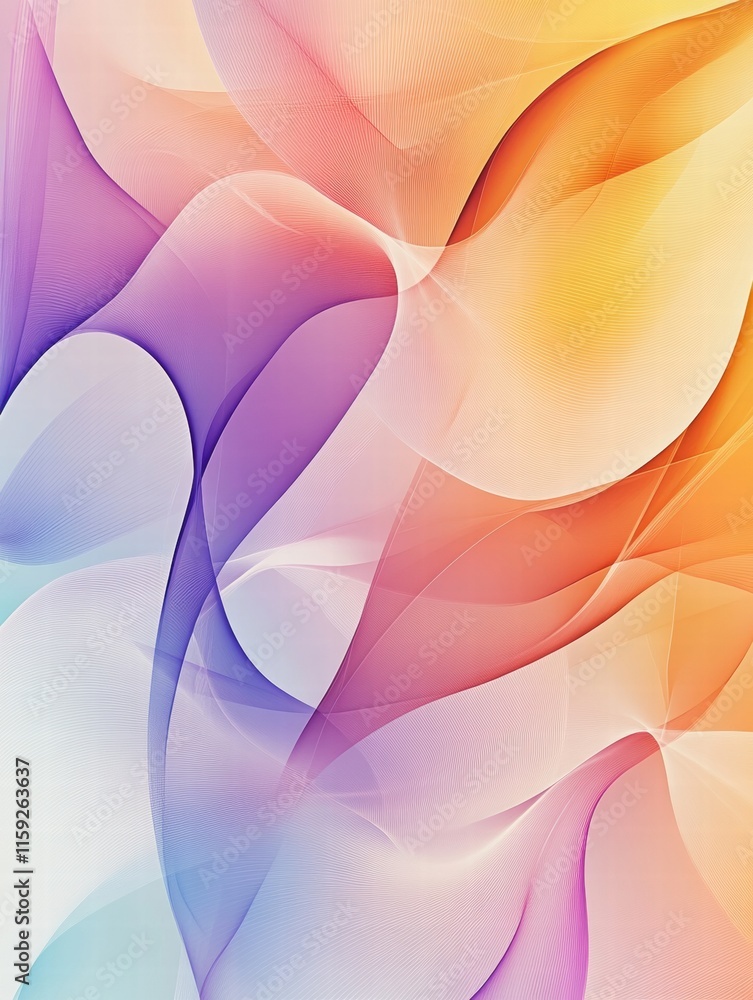 Poster abstract fractal patterns featuring soft colors and flowing shapes suitable for copy space and text 