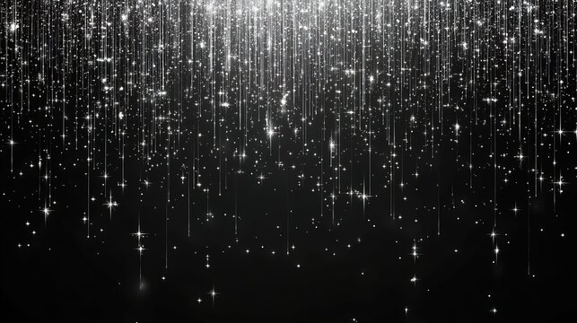 White rain of particles on a black background
