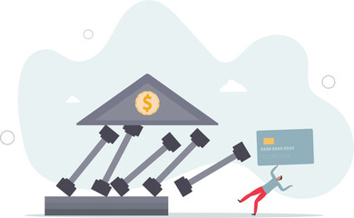 Banking collapse or bank run, financial crisis or bankruptcy problem, stock market crash or credit risk, failure or investment failure concept.flat characters.