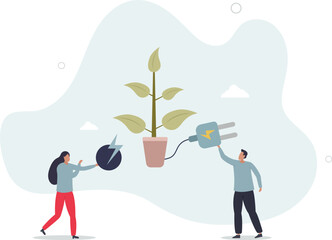 Biomass energy and green electricity power generation.flat characters.