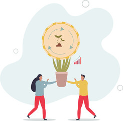 Sustainable investment and nature friendly economy.Successful business growth from environmental stock rise.flat characters.