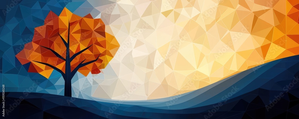 Poster maple tree abstract background concept. abstract autumn landscape with a colorful tree and geometric