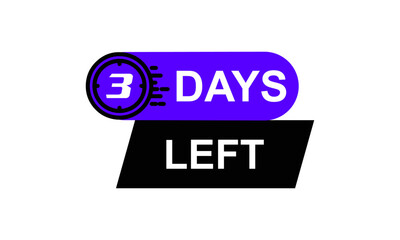 3 Days left countdown button calendar time day counting new year time left neon purple color vector  