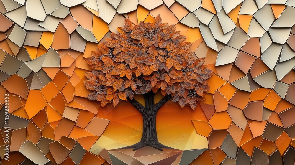 Poster maple tree abstract background concept. a vibrant paper art tree with colorful leaves on a textured 