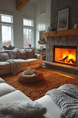A warm and inviting living room with comfortable furniture and a fireplace