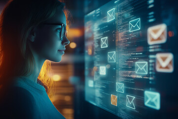Woman Interacting with Digital Interface
