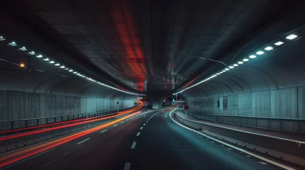 Poster de jardin Tunnel Urban tunnel at night with traffic light trails.  © Gajah