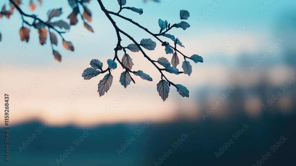 Aufkleber oak tree abstract background idea. a serene view of a leaf branch against a soft, blurred background