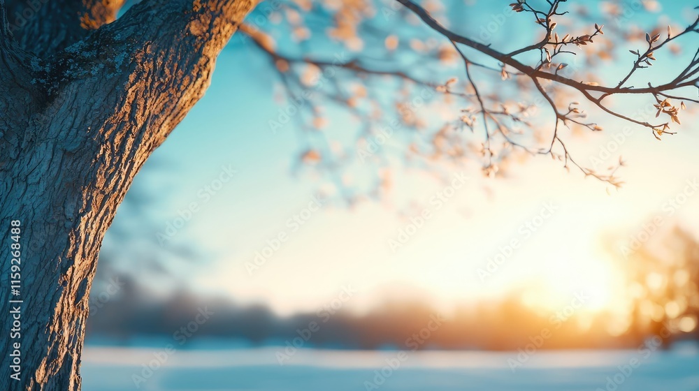 Aufkleber oak tree abstract background idea. a serene view of a tree branch in soft sunlight, evoking calmness