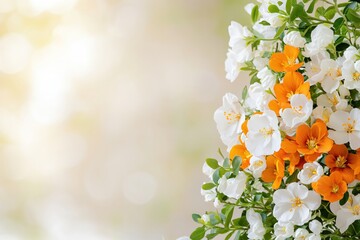 Vibrant Floral Arrangement with White and Orange Flowers on Soft Background