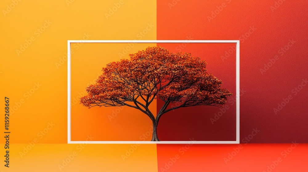 Poster mahogany tree abstract background idea. vibrant autumn tree depicted against a gradient background o