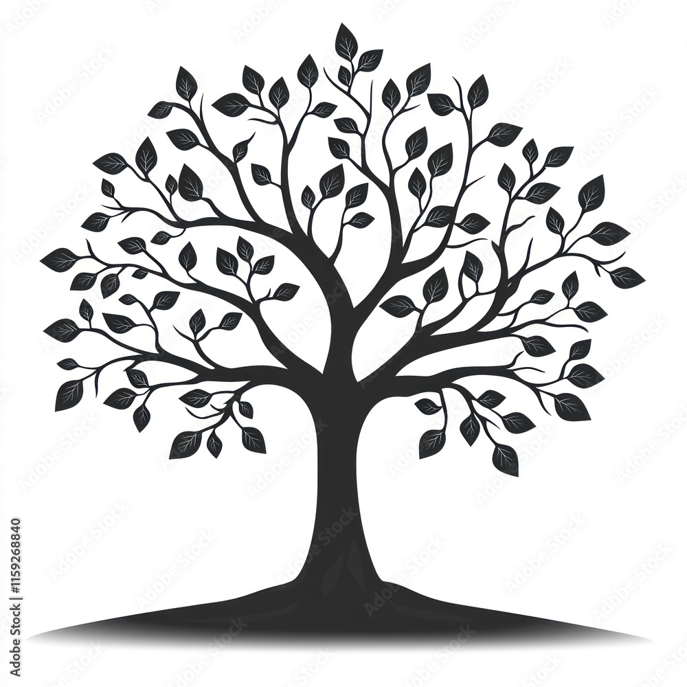 Poster silhouette of a leafy tree with roots and a shadow.