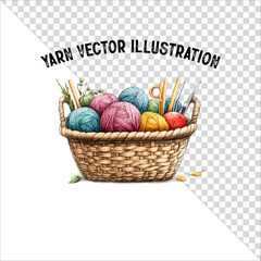 A clipart of knitting needles and yarn with basket. Skein of yarn with knitting needles