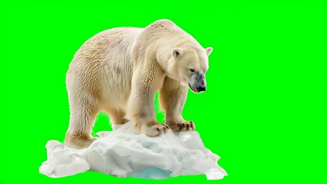Polar Bear on Ice Floe Against Chroma Green Screen Background
