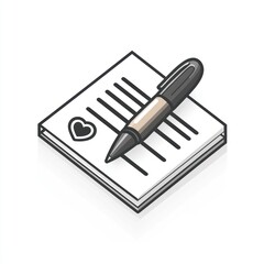 Isometric illustration of a pen on a notepad with a heart.