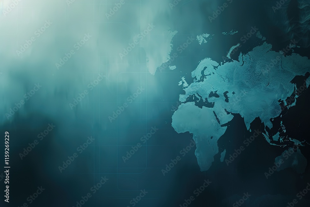 Poster blue and white image of the world with a white line running through it