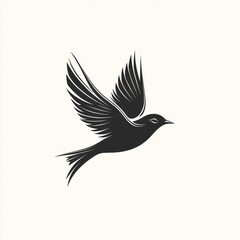 Obraz premium Silhouette of a bird in flight, wings spread wide.