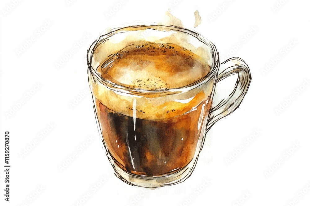 Poster a simple cup of coffee on a wooden table with a slight reflection