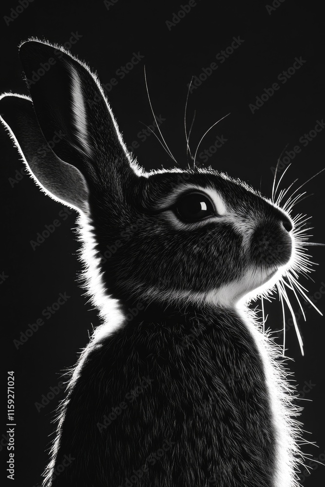 Poster a close-up shot of a rabbit in monochrome