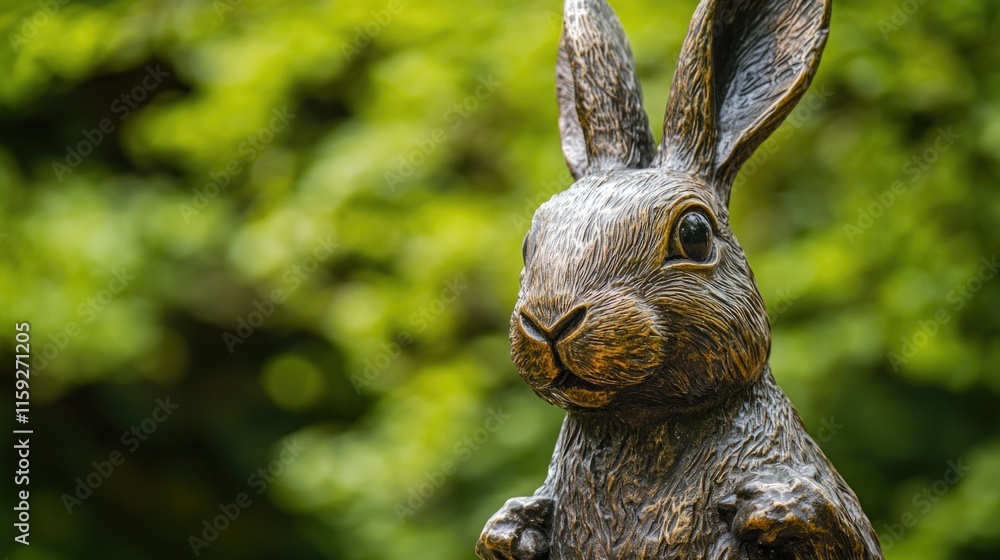 Poster a statue of a rabbit standing in front of a bright green background