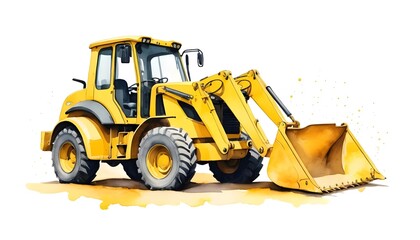 Fototapeta premium Powerful Yellow Excavator in Watercolor