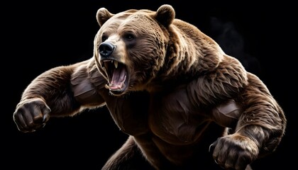 Grizzly Bear Roaring in the Dark: A Powerful Image